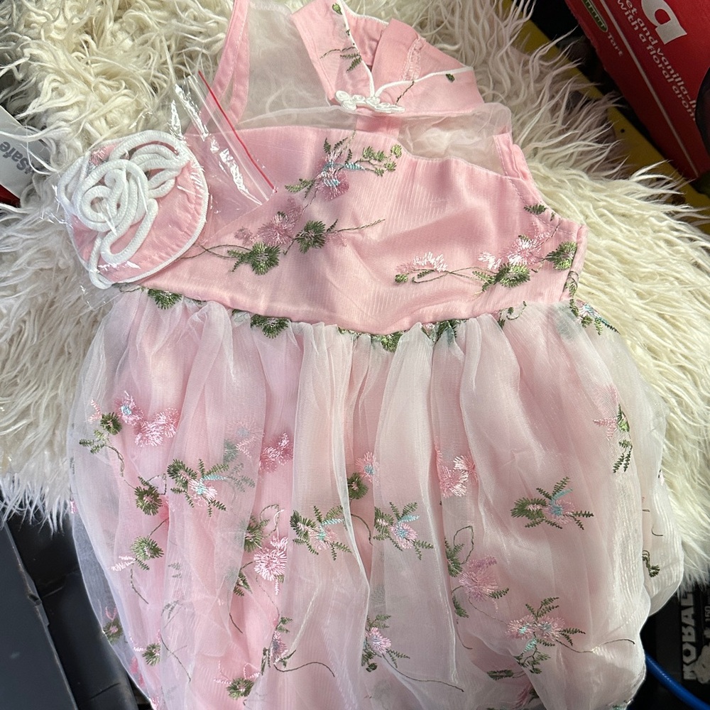Pink floral dress with matching purse